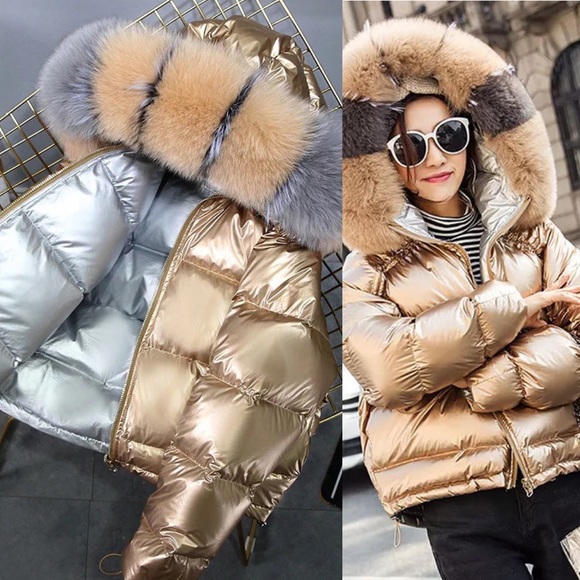 Gold/Silver reversible bomber hooded